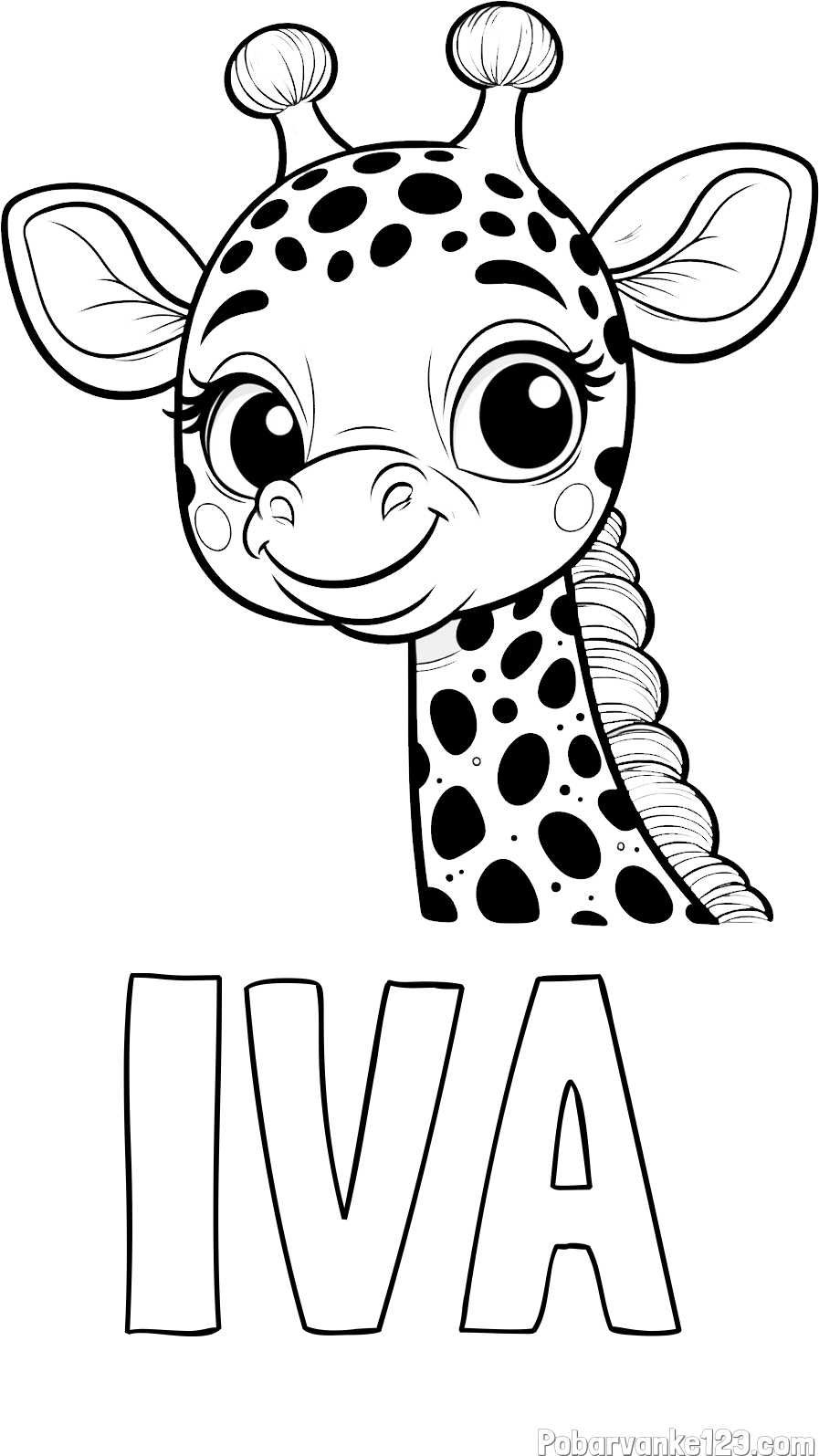Pobarvanka imena IVA in pobarvanka ljubke žirafe z velikimi očmi