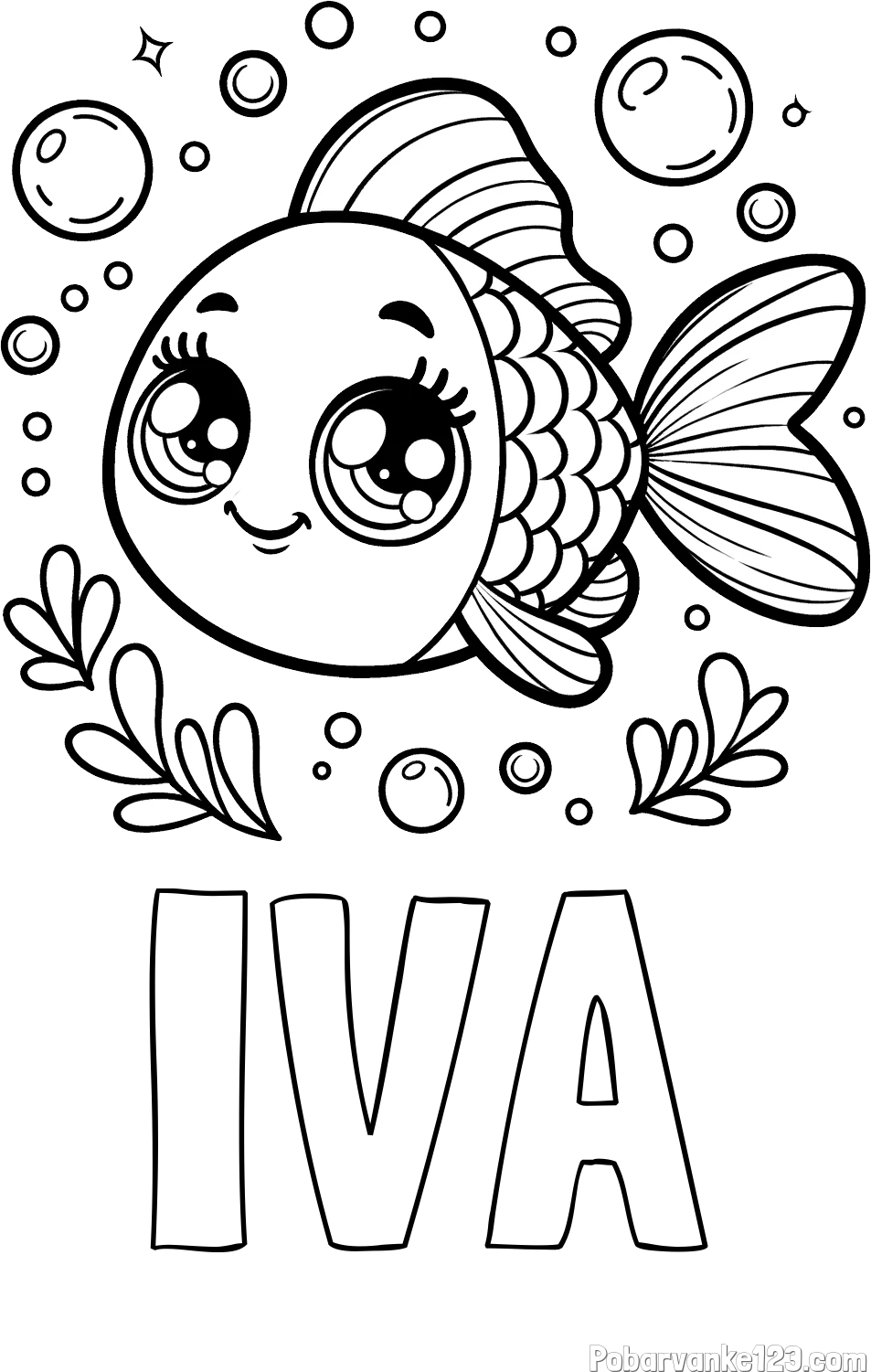 Pobarvanka imena IVA in pobarvanka prisrčne ribice