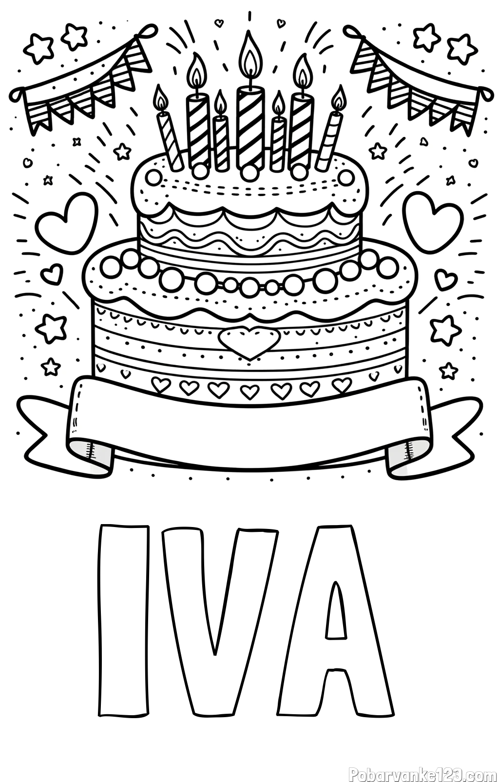 Pobarvanka imena IVA in pobarvanka velike torte za rojstni dan
