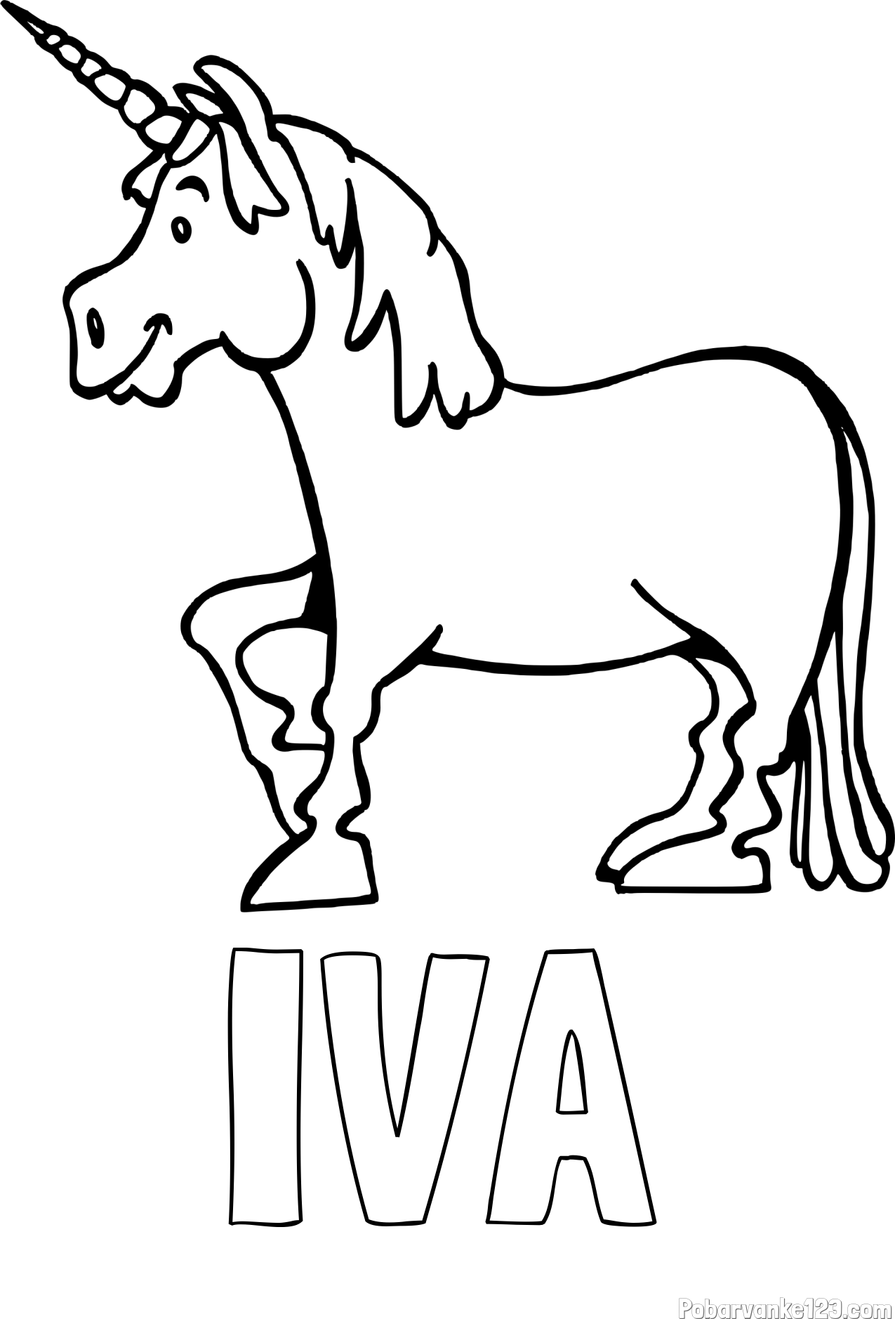 Pobarvanka imena IVA in pobarvanka veselega samoroga