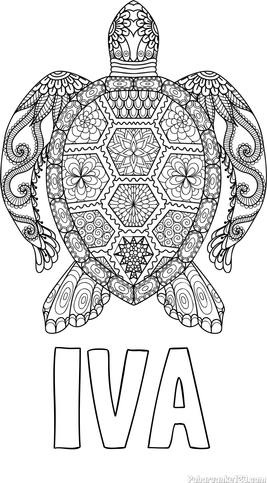 Pobarvanka imena IVA in pobarvanka želve - mandale