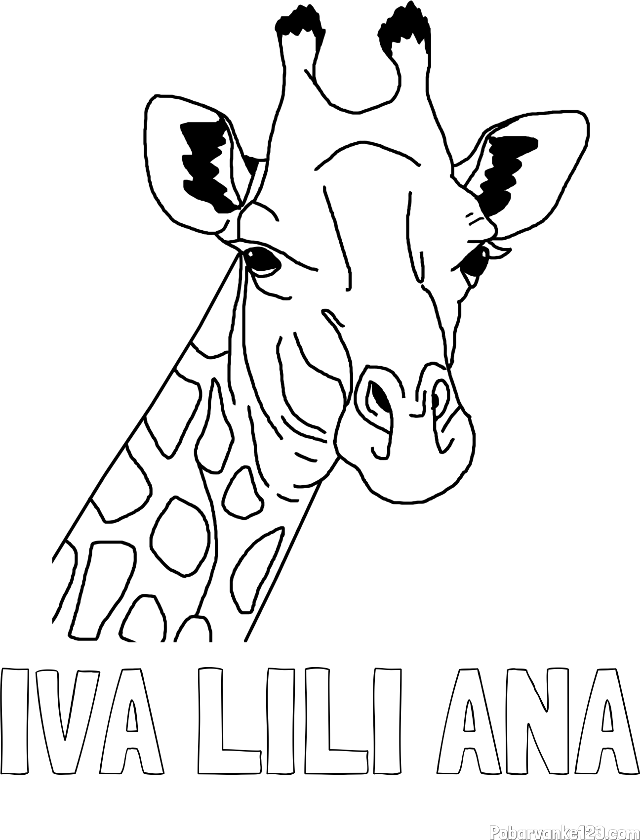 Pobarvanka imena IVA LILI ANA in lepa pobarvanka žirafje glave