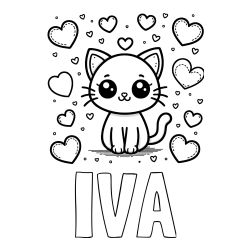 Pobarvanka imena IVA ter ljubke mačke