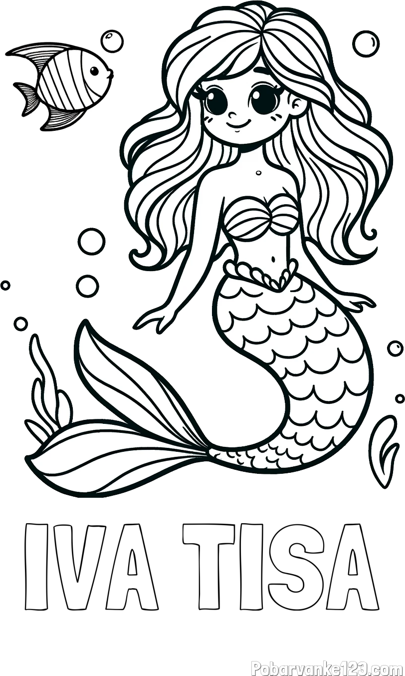 Pobarvanka imena IVA TISA in pobarvanka male morske deklice in ribice