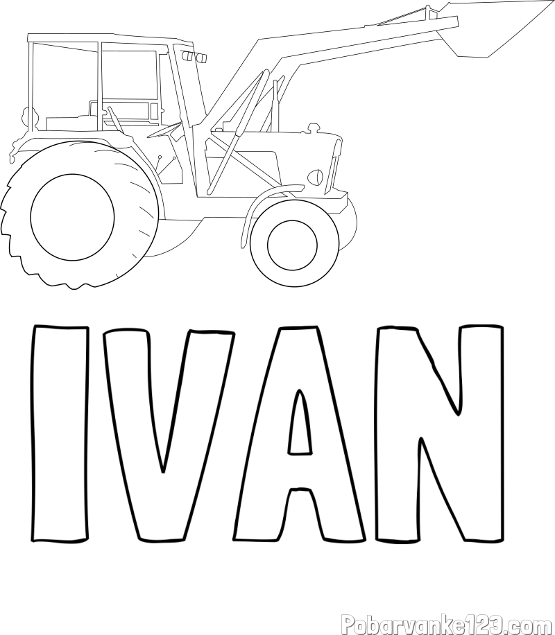 Pobarvanka imena IVAN in traktor 2
