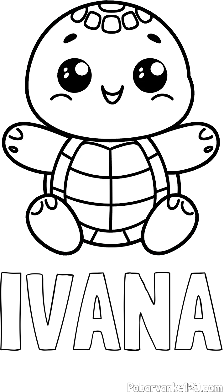 Pobarvanka imena IVANA in otroška pobarvanka ljubke in nasmejane želvice