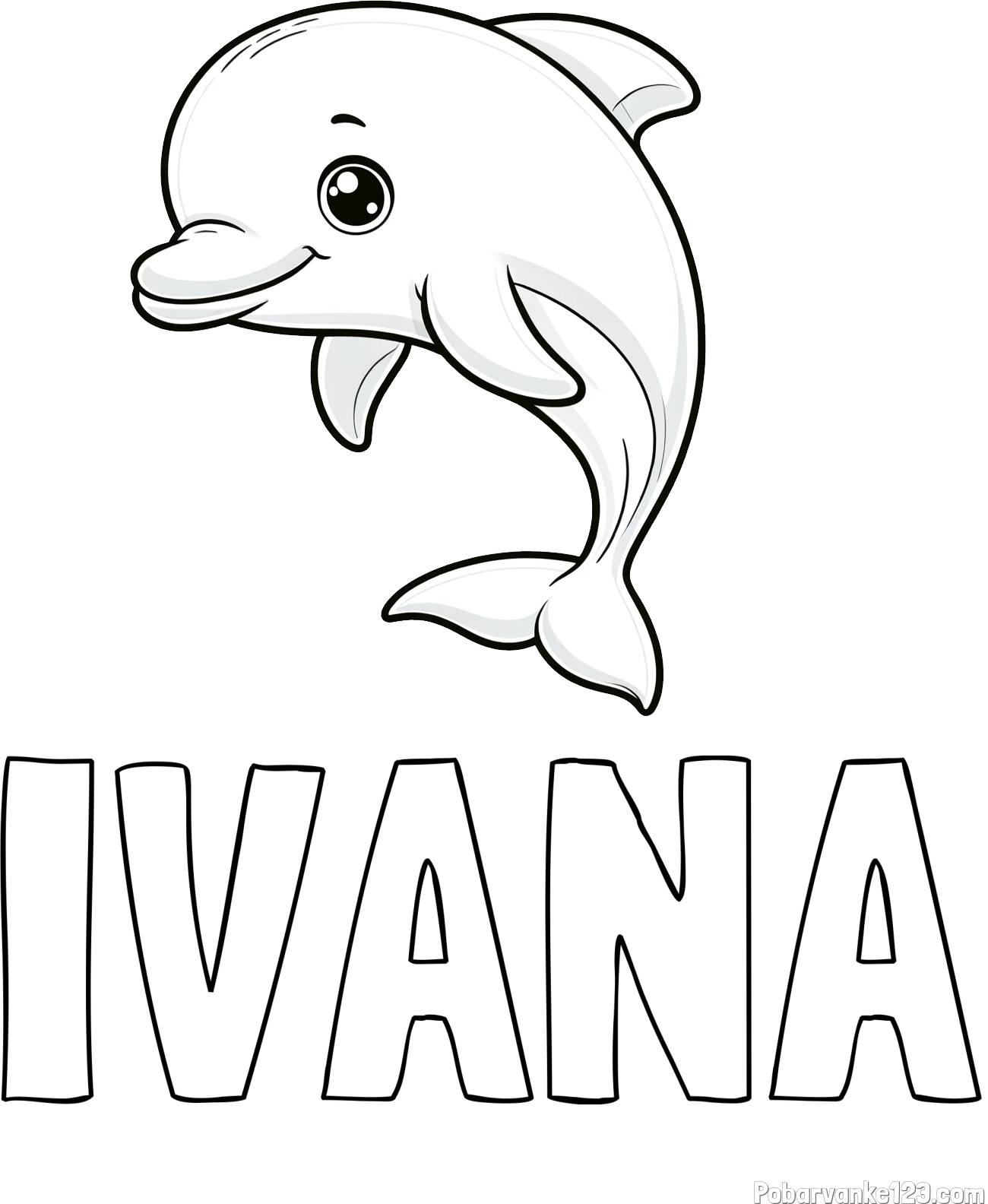Pobarvanka imena IVANA in otroška pobarvanka ljubkega delfina
