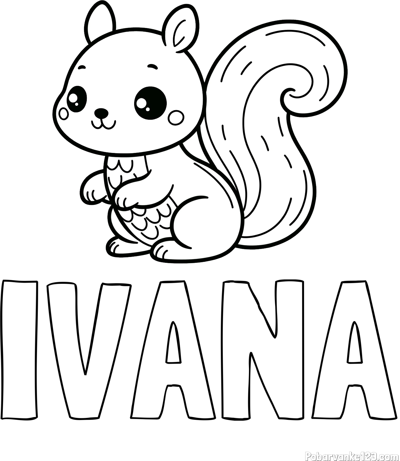 Pobarvanka imena IVANA in pobarvanka ljubke veverice