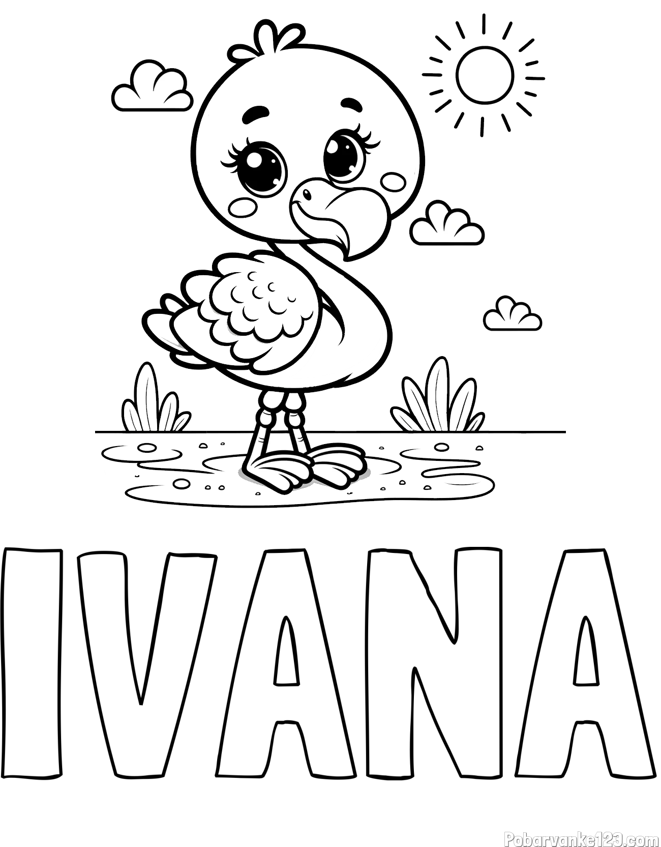 Pobarvanka imena IVANA in pobarvanka ljubkega flaminga