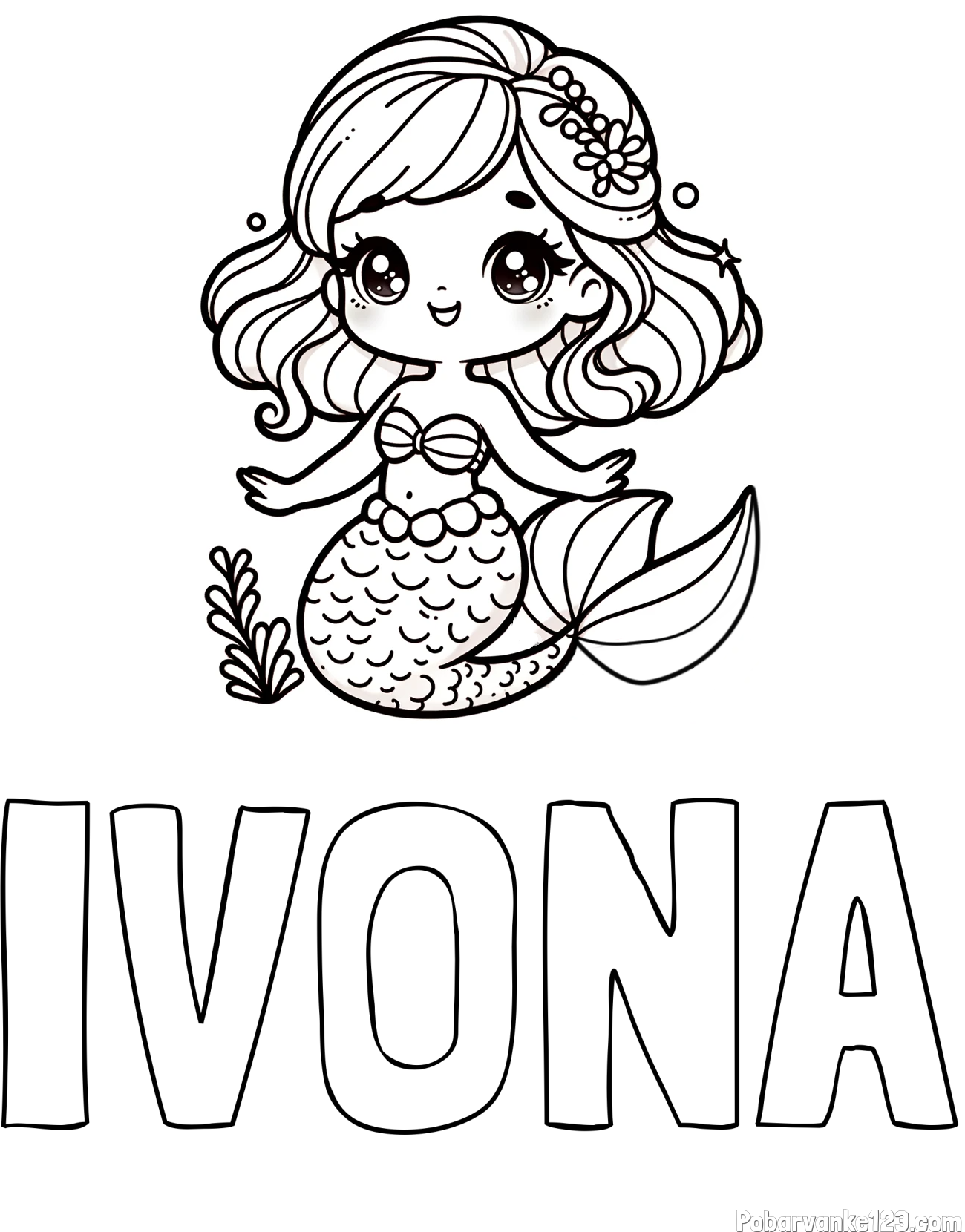 Pobarvanka imena IVONA in pobarvanka simpatične morske deklice