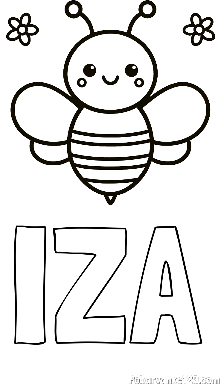 Pobarvanka imena IZA in otroška pobarvanka čebele