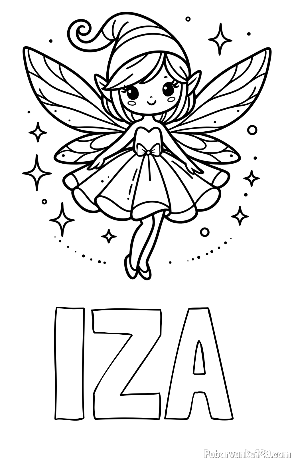 Pobarvanka imena IZA in otroška pobarvanka čudovite vile