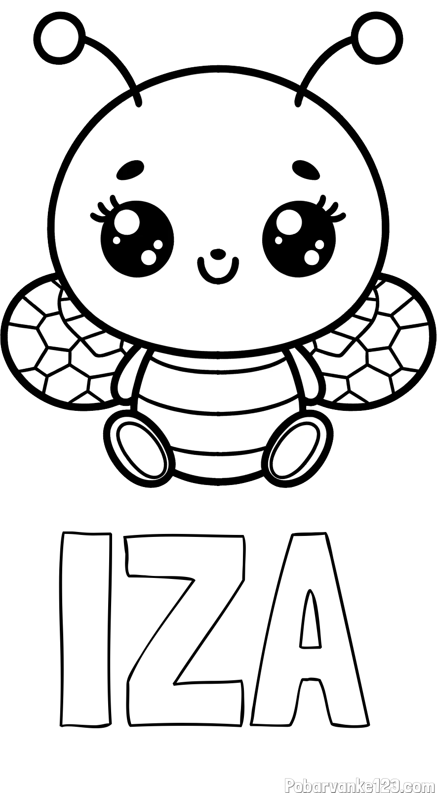 Pobarvanka imena IZA in otroška pobarvanka ljubke čebele