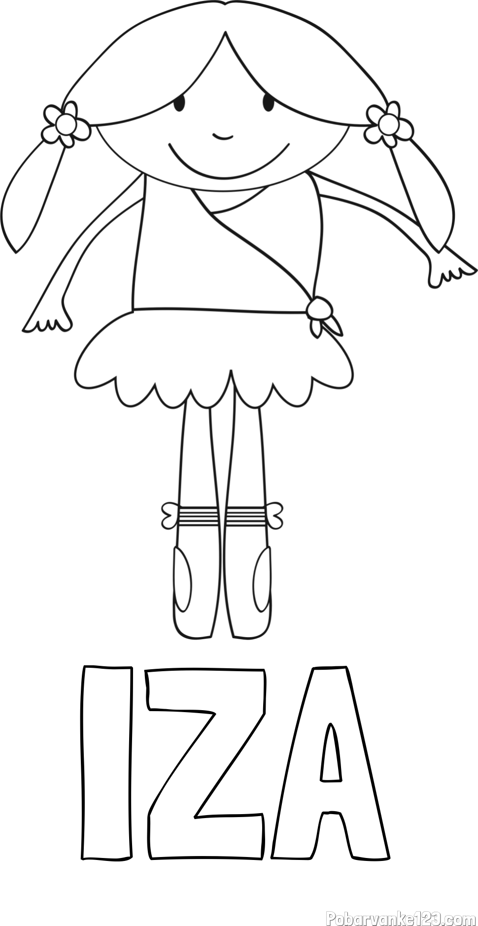 Pobarvanka imena IZA in otroška pobarvanka nasmejane baletke