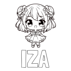 Pobarvanka imena IZA in otroška pobarvanka punčke v japonskem anime slogu