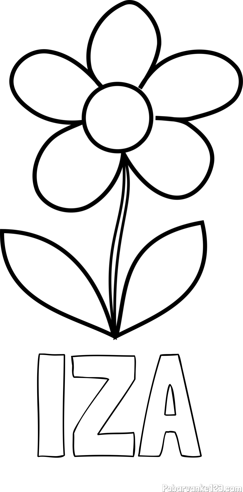 Pobarvanka imena IZA in otroška pobarvanka rože