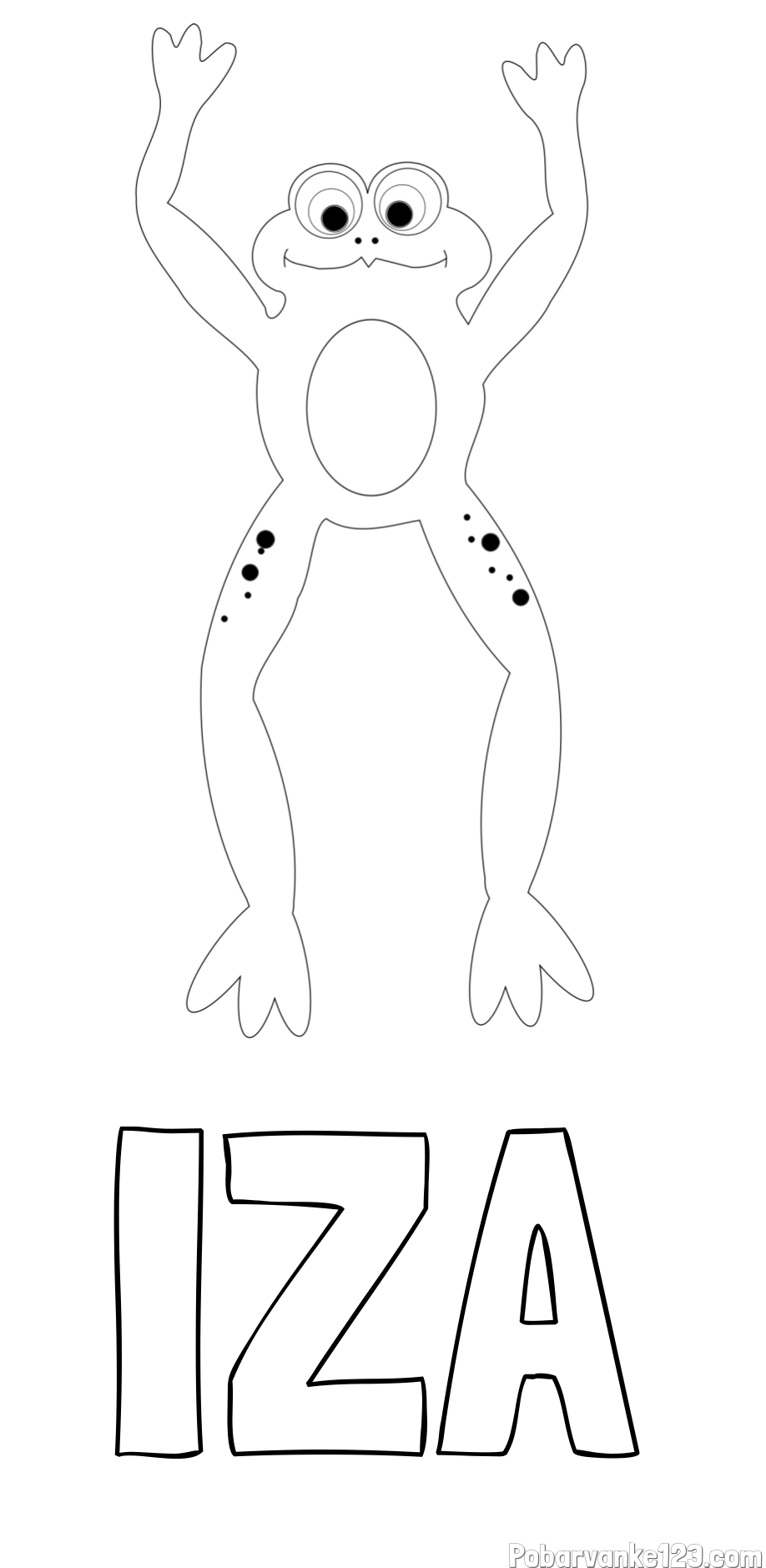 Pobarvanka imena IZA in otroška pobarvanka žabice