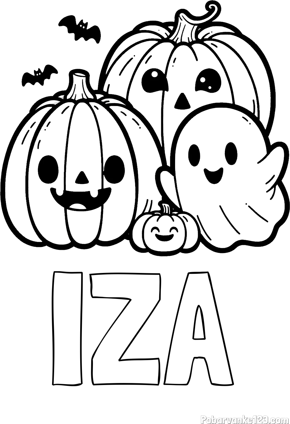 Pobarvanka imena IZA in pobarvanka duhca in buč za noč čarovnic