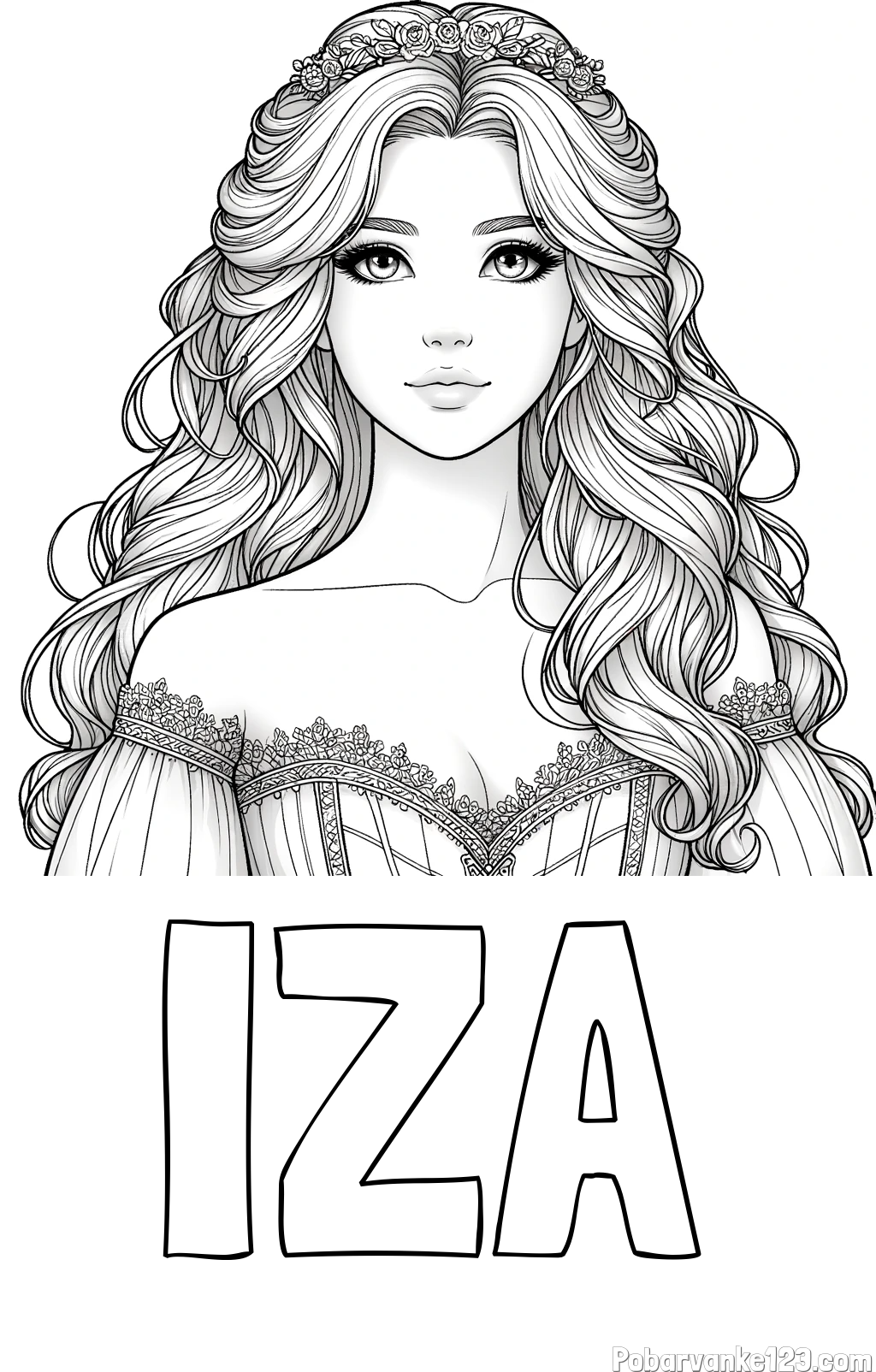 Pobarvanka imena IZA in pobarvanka lepe princese