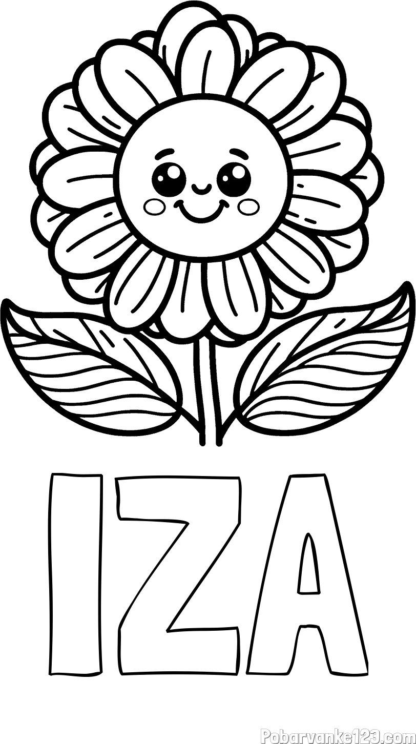 Pobarvanka imena IZA in pobarvanka ljubke in nasmejane rože