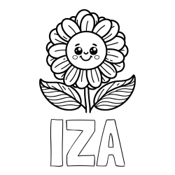 Pobarvanka imena IZA in pobarvanka ljubke in nasmejane rože