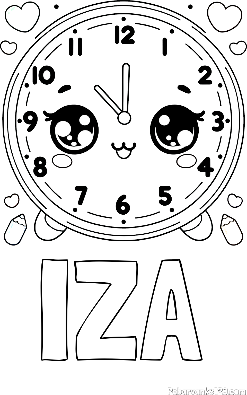 Pobarvanka imena IZA in pobarvanka ljubke ure