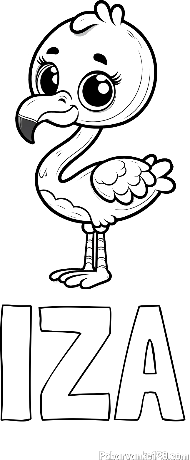 Pobarvanka imena IZA in pobarvanka majhnega flaminga