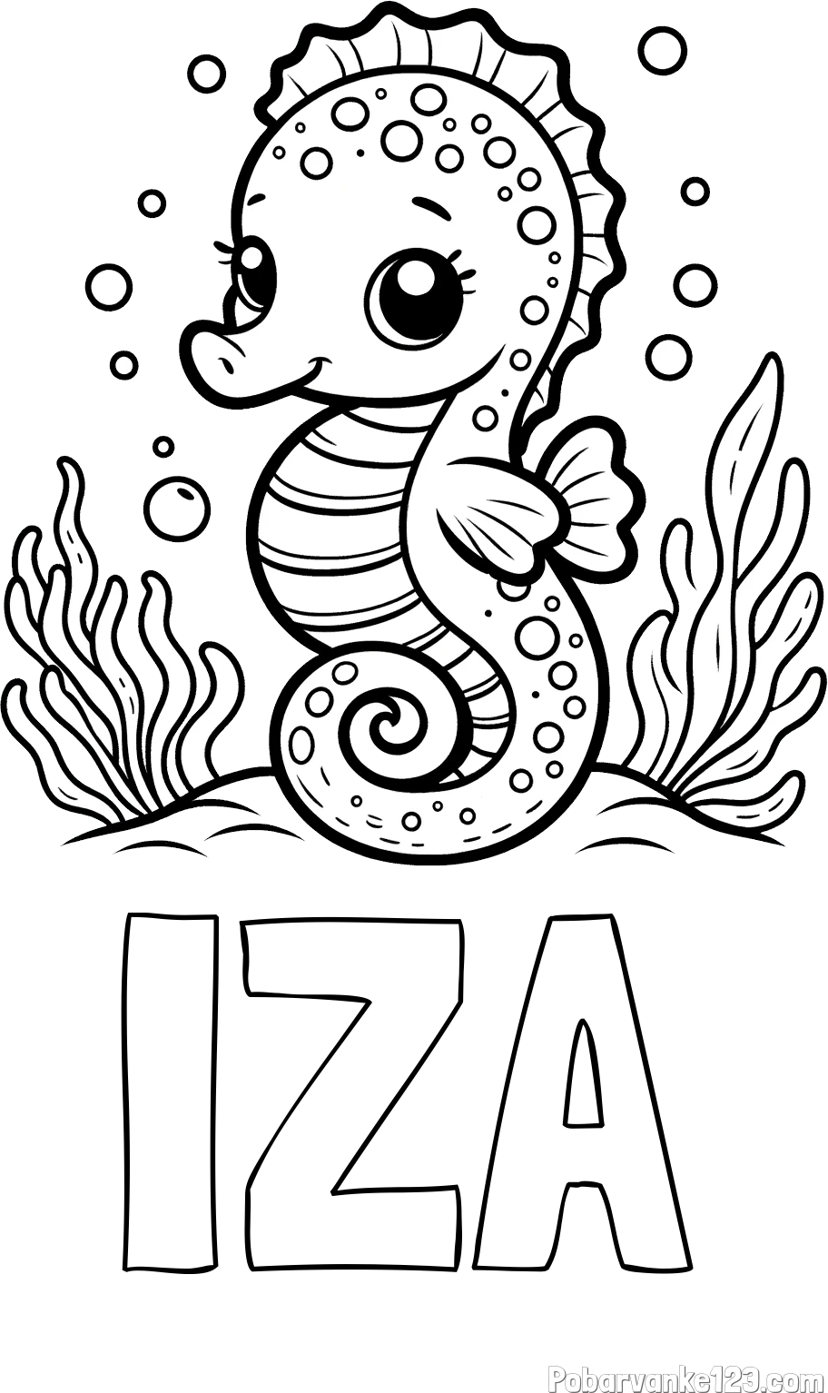 Pobarvanka imena IZA in pobarvanka morskega konjička