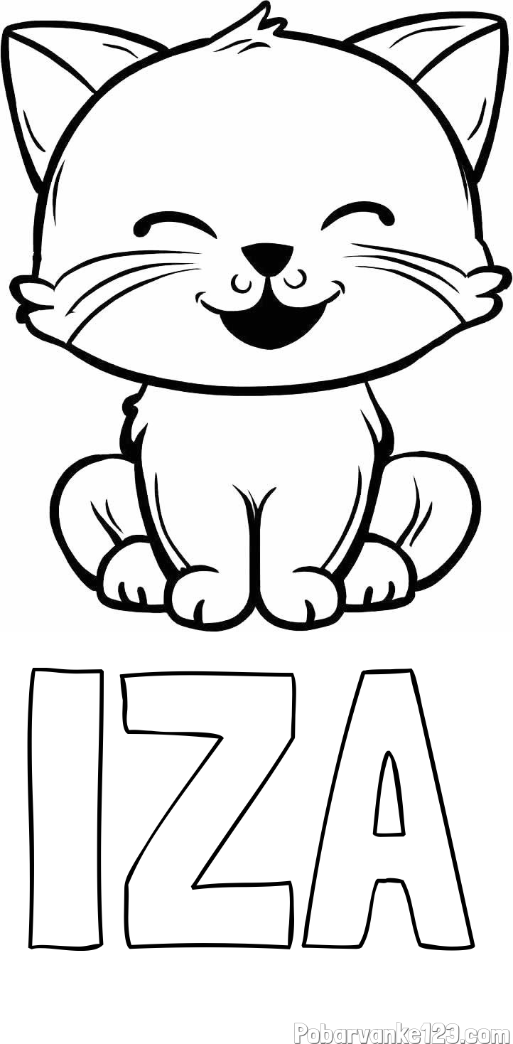 Pobarvanka imena IZA in pobarvanka prikupne mačke