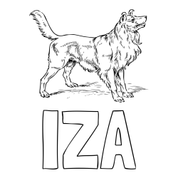 Pobarvanka imena IZA in pobarvanka prikupnega in prijaznega kužka