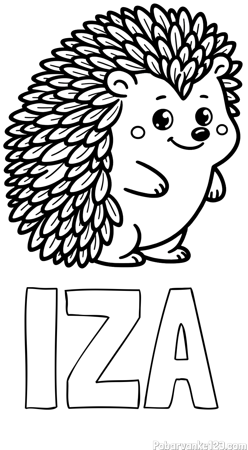 Pobarvanka imena IZA in pobarvanka prisrčnega ježka