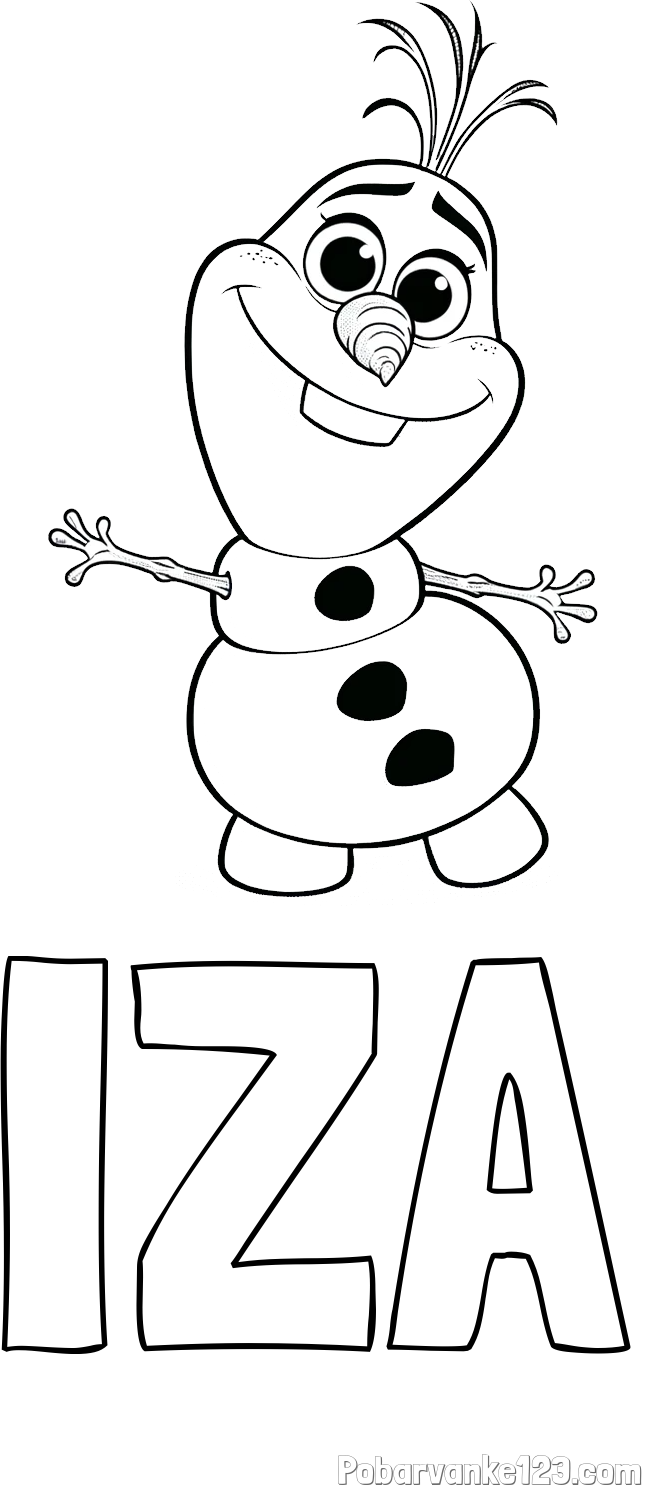 Pobarvanka imena IZA in pobarvanka prisrčnega snežaka Olaf