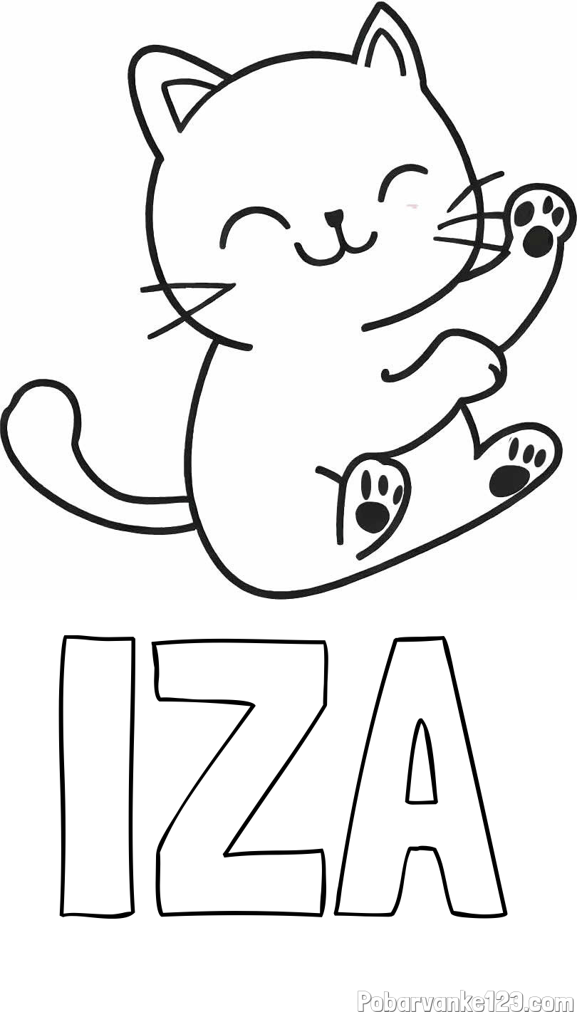 Pobarvanka imena IZA in pobarvanka razigranega mucka