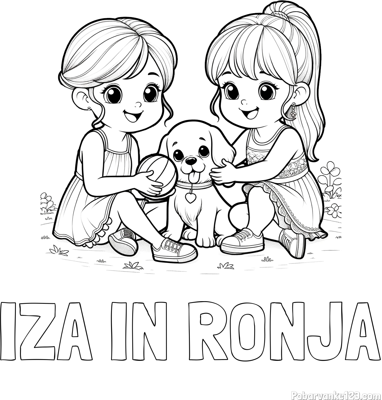 Pobarvanka imena IZA IN RONJA in pobarvanka prijateljic s kužkom