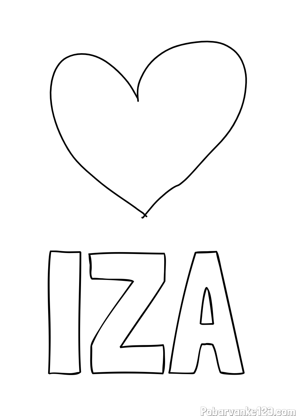 Pobarvanka imena IZA in srček
