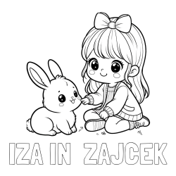 Online izdelana pobarvanka - Pobarvanka imena IZA IN  ZAJČEK in pobarvanka ljubke punčke, ki se igra z zajčkom