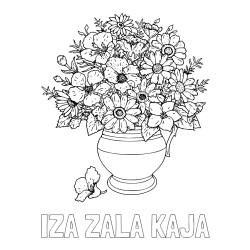 Online izdelana pobarvanka - Pobarvanka imena IZA ZALA KAJA in pobarvanka cvetja v vazi