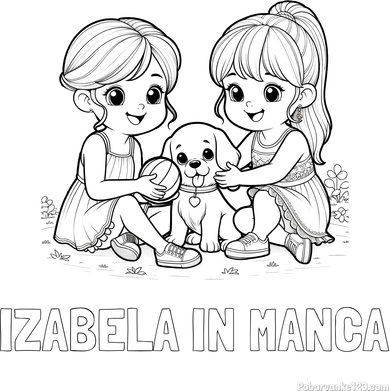 Pobarvanka imena IZABELA IN MANCA in pobarvanka prijateljic s kužkom