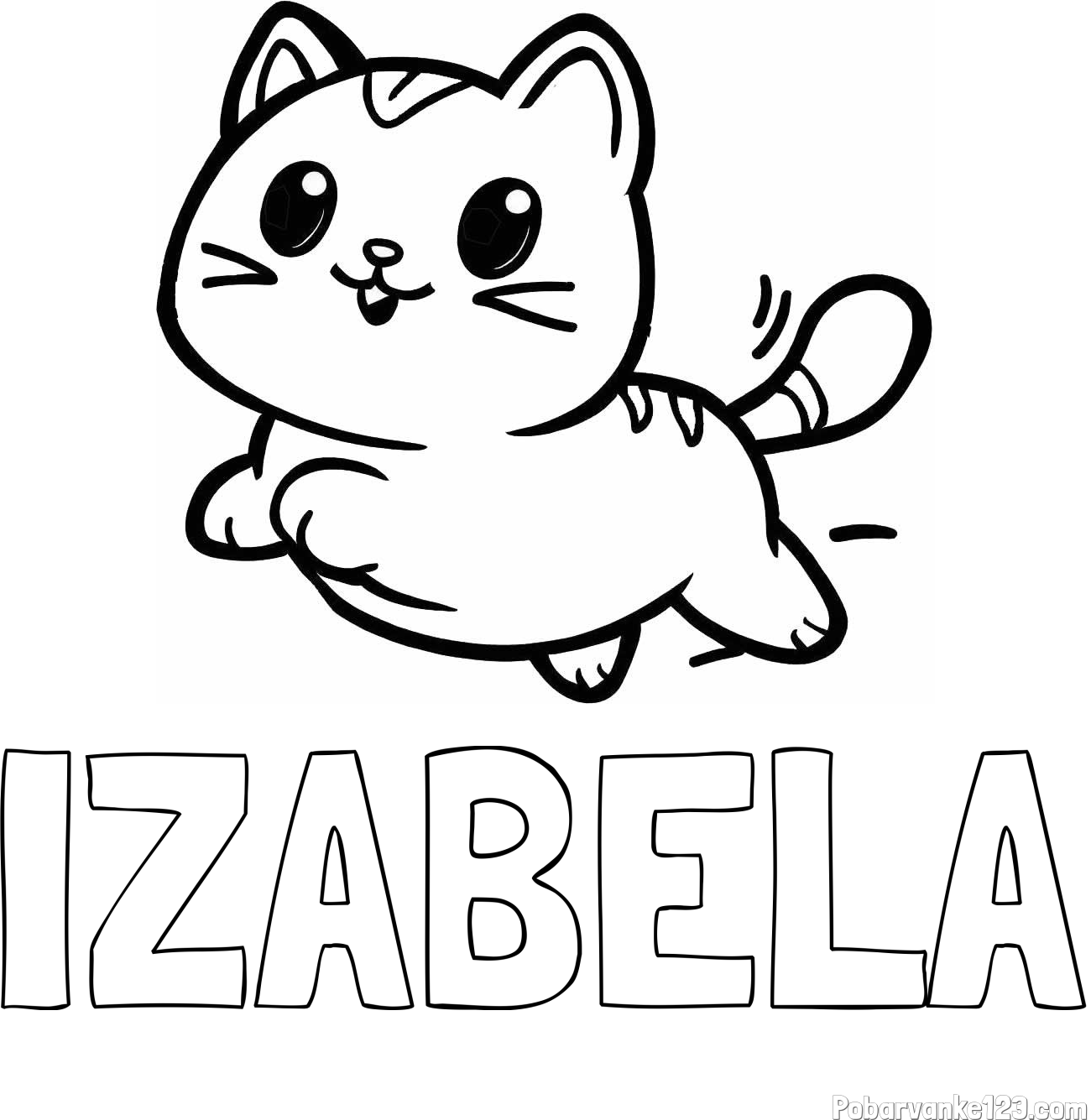 Pobarvanka imena IZABELA in pobarvanka prikupne mačke med tekom