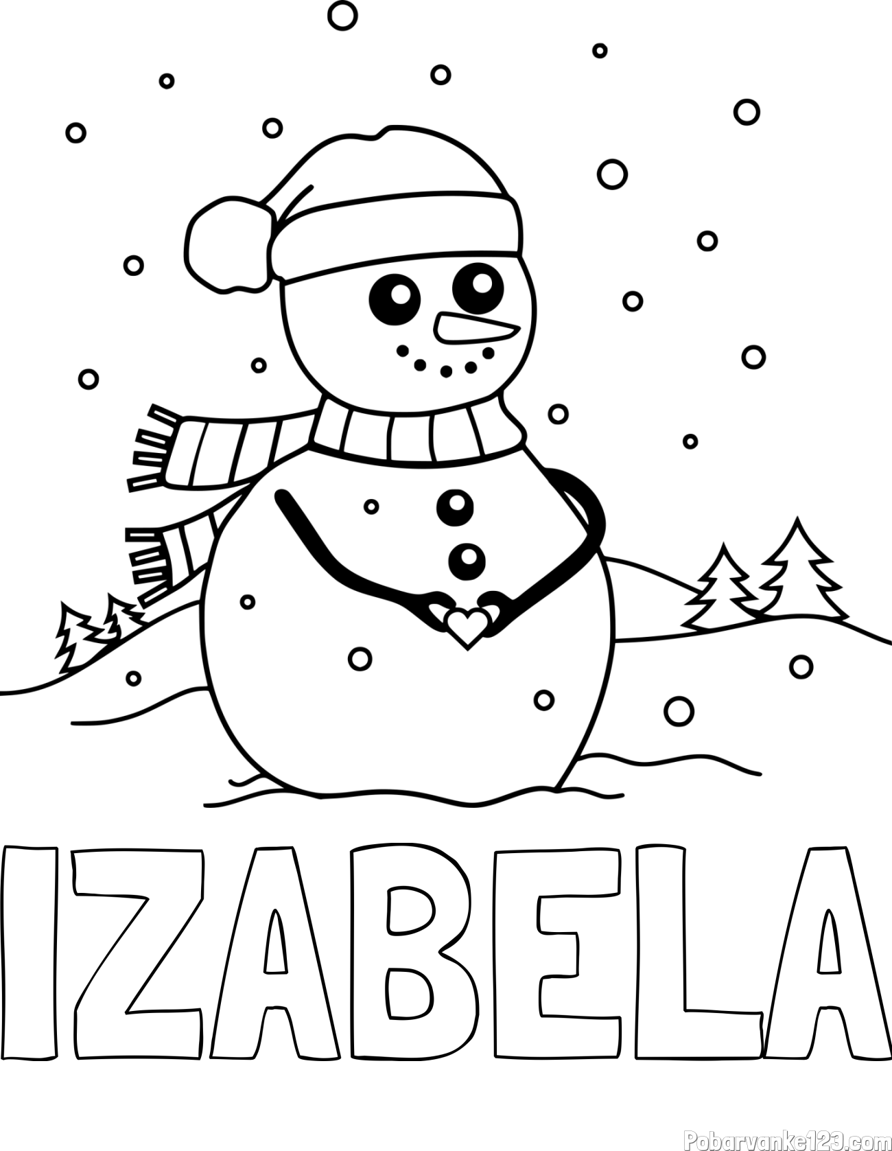 Pobarvanka imena IZABELA in pobarvanka prikupnega snežaka