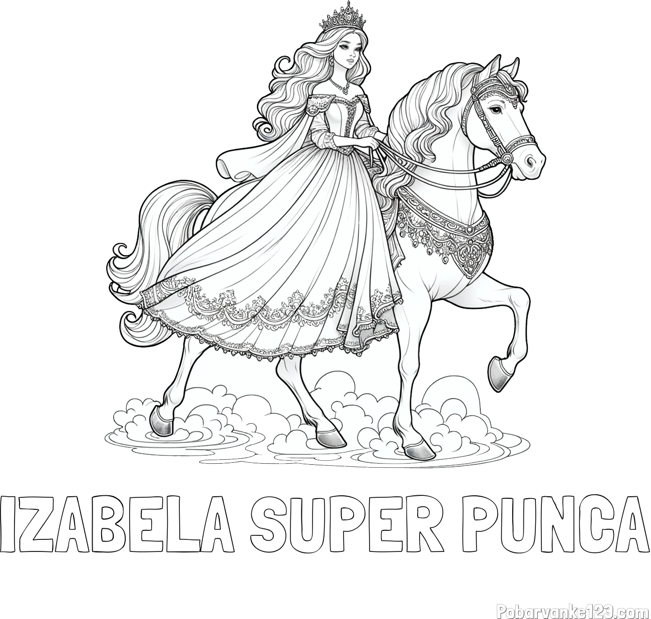 Pobarvanka imena IZABELA SUPER PUNCA in pobarvanka princese na konju