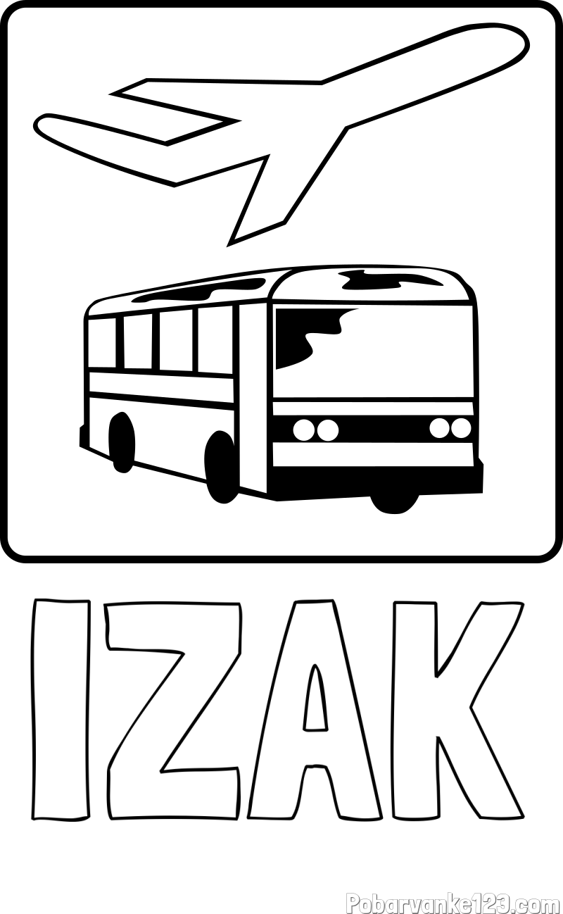 Pobarvanka imena IZAK in avtobus in letalo