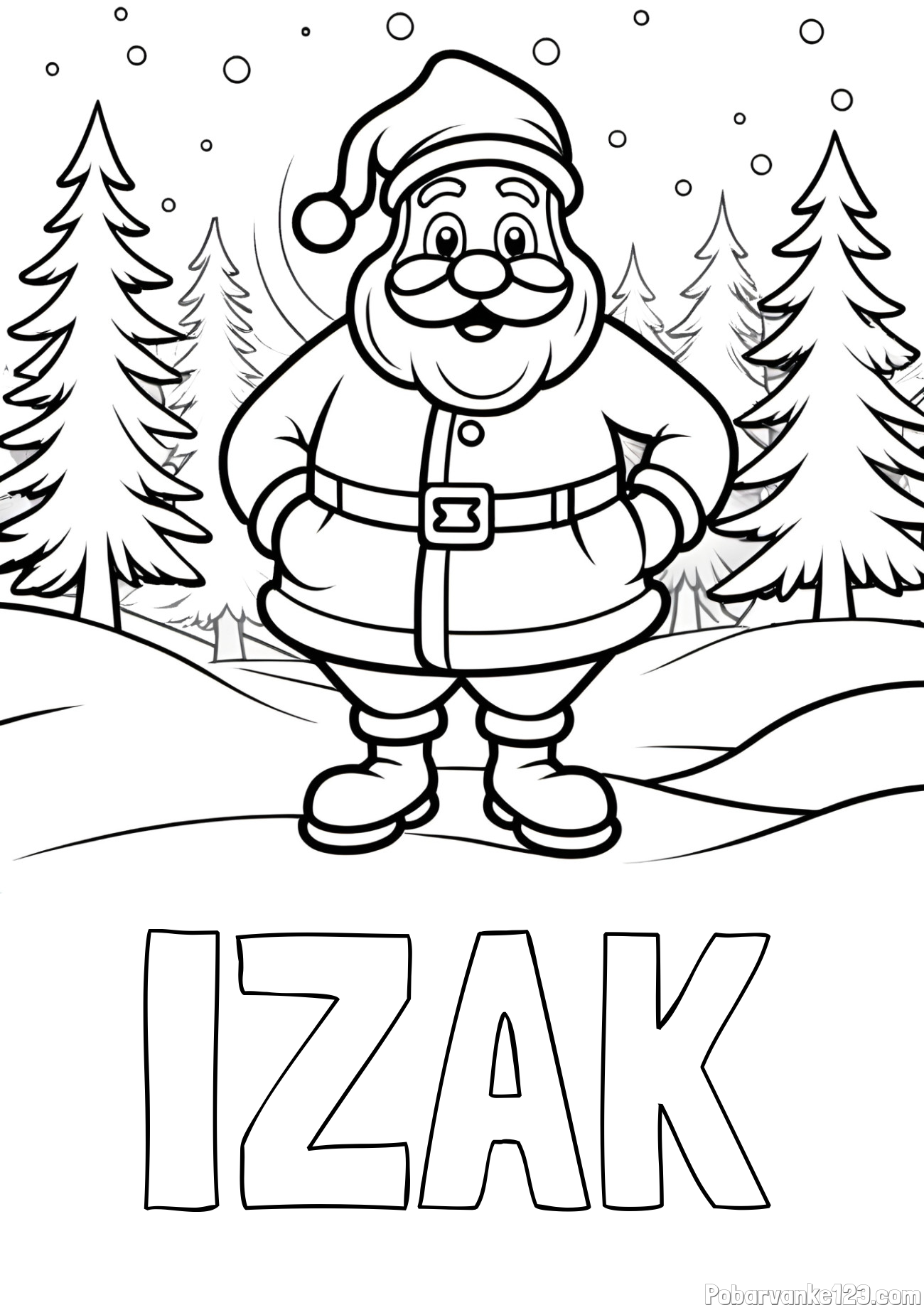 Pobarvanka imena IZAK in pobarvanka Božička v gozdu
