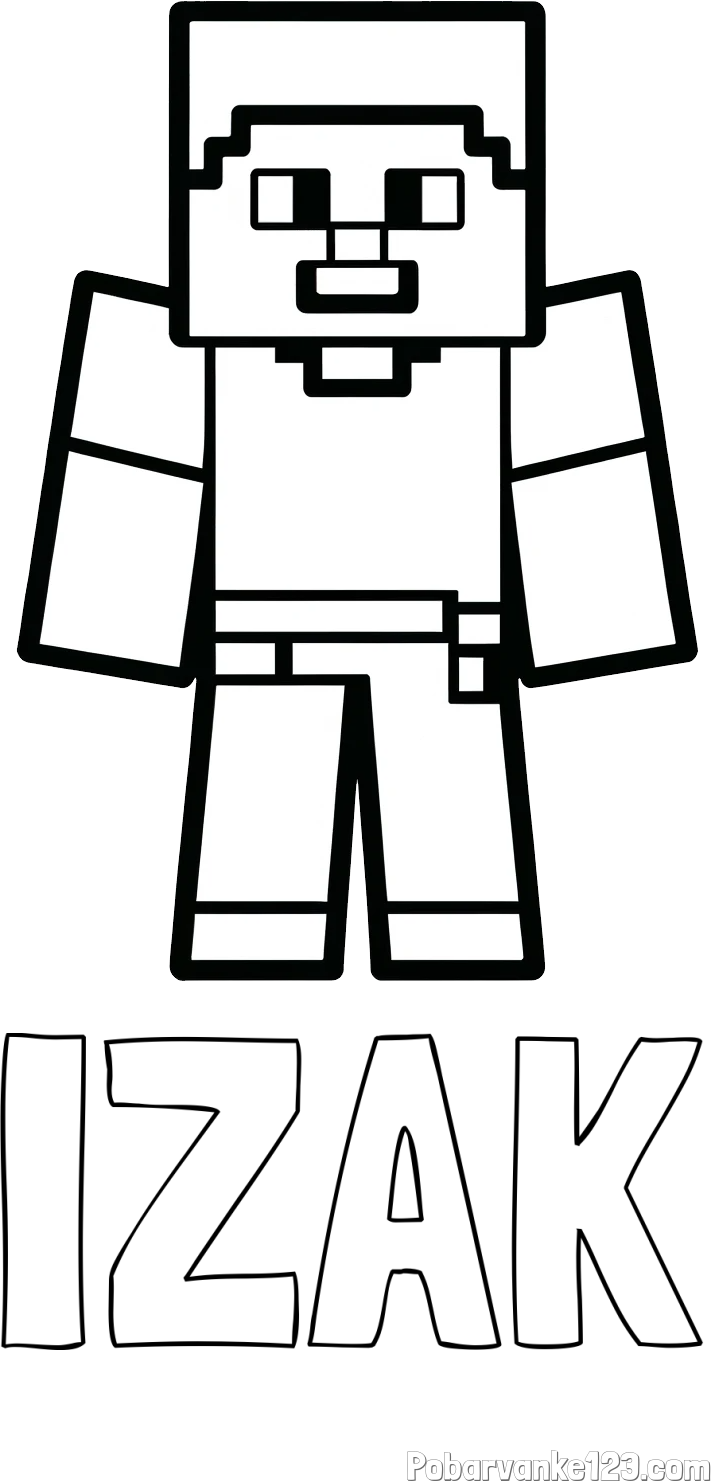 Pobarvanka imena IZAK in pobarvanka Minecraft figurice