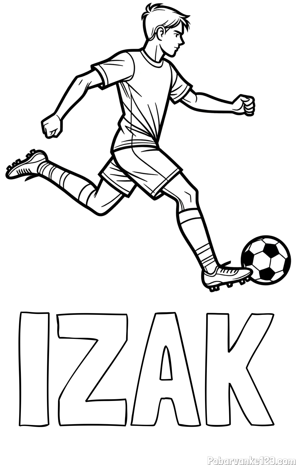 Pobarvanka imena IZAK in pobarvanka nogometaša v napadu