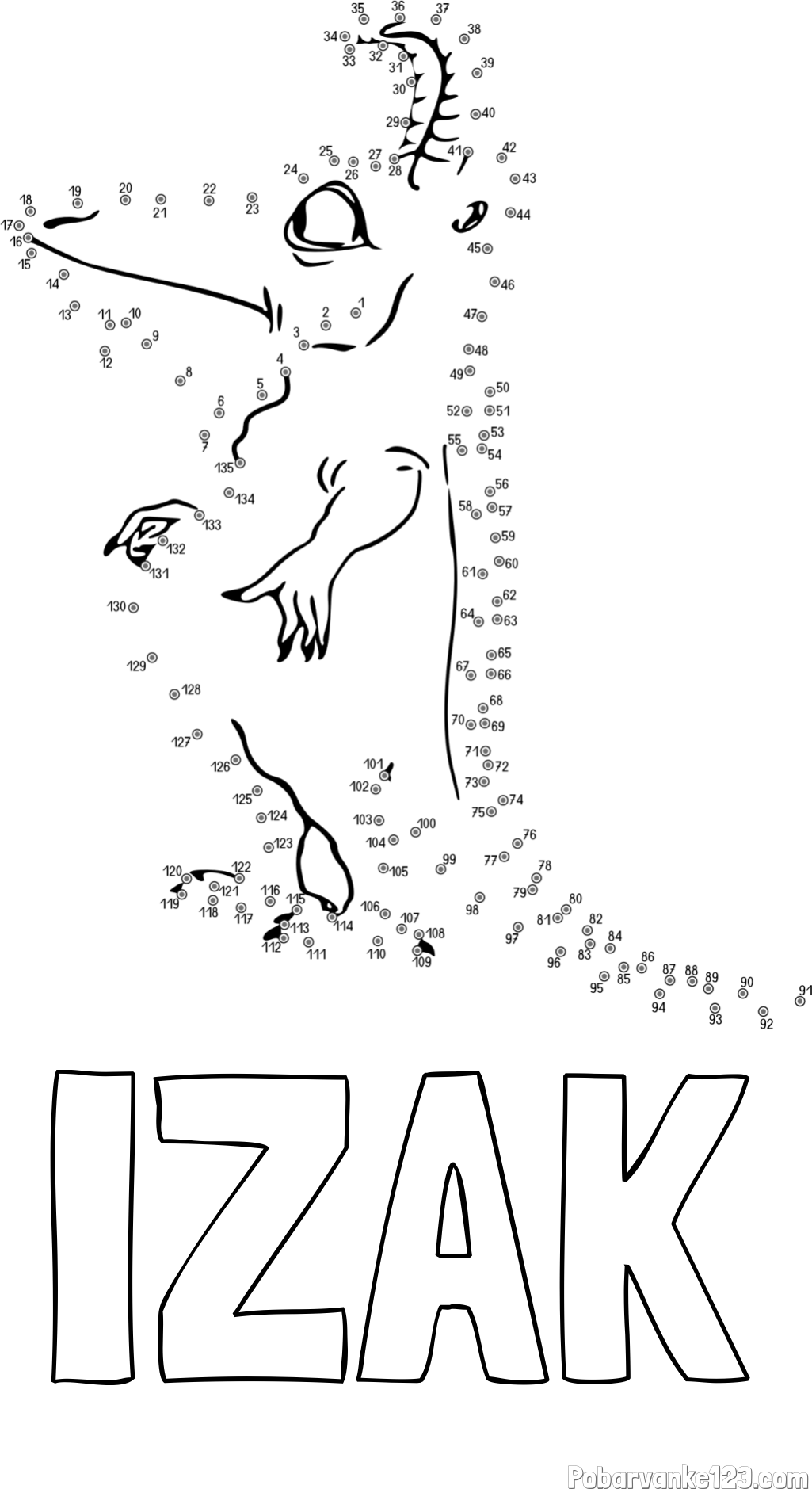 Pobarvanka imena IZAK in pobarvanka pošasti - poveži številke