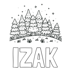 Online izdelana pobarvanka - Pobarvanka imena IZAK in pobarvanka smrekovega gozda