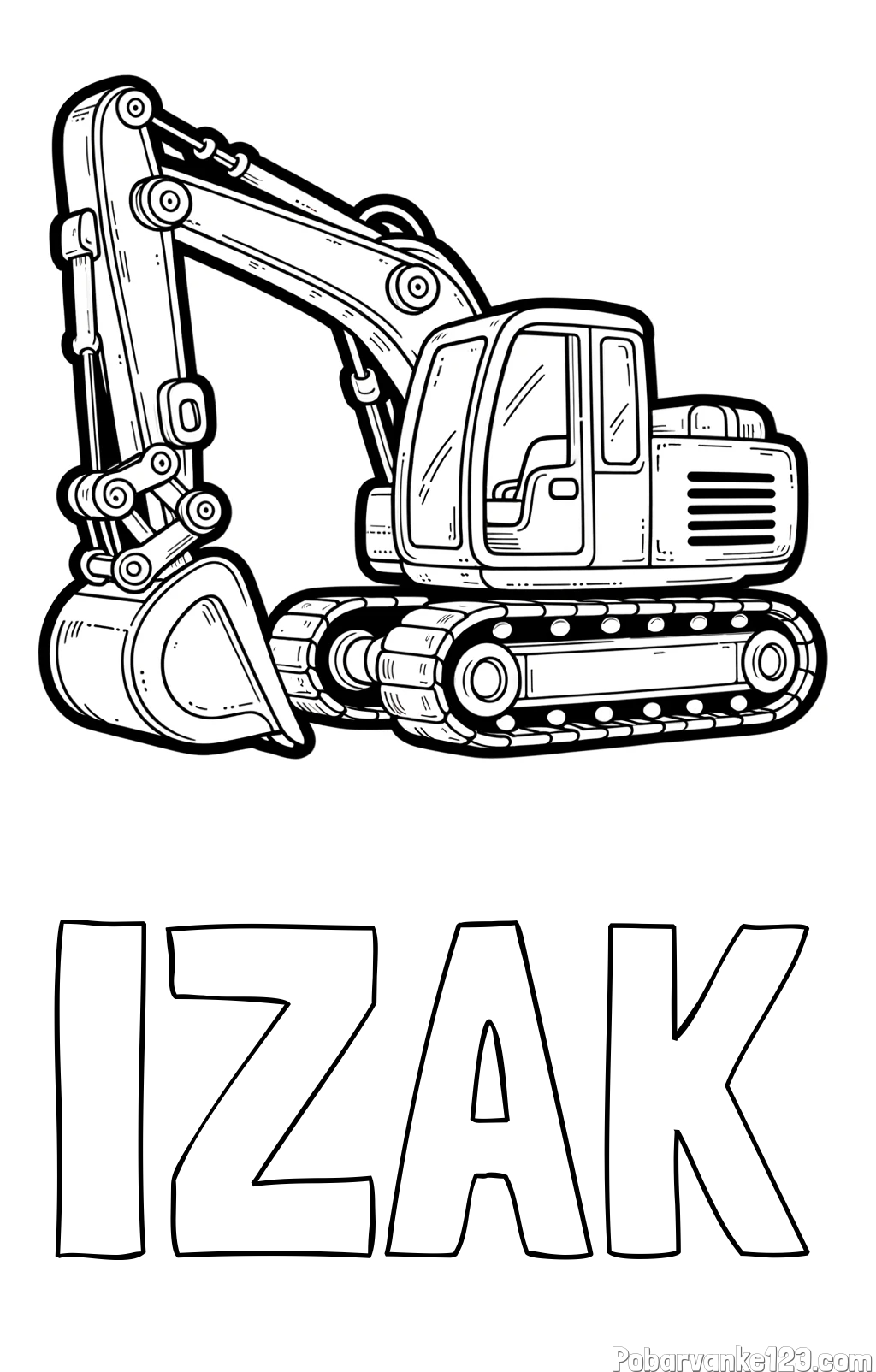 Pobarvanka imena IZAK in pobarvanka velikega delovnega stroja - bagra