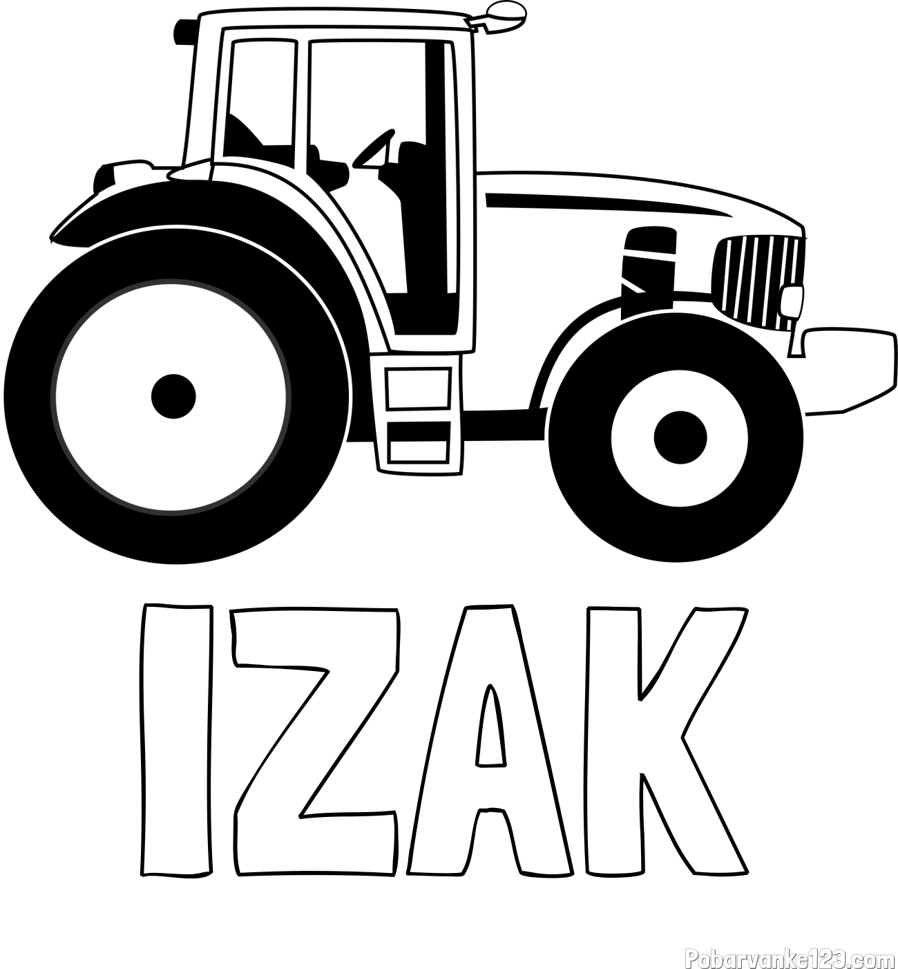 Pobarvanka imena IZAK in pobarvanka velikega in zmogljivega traktorja