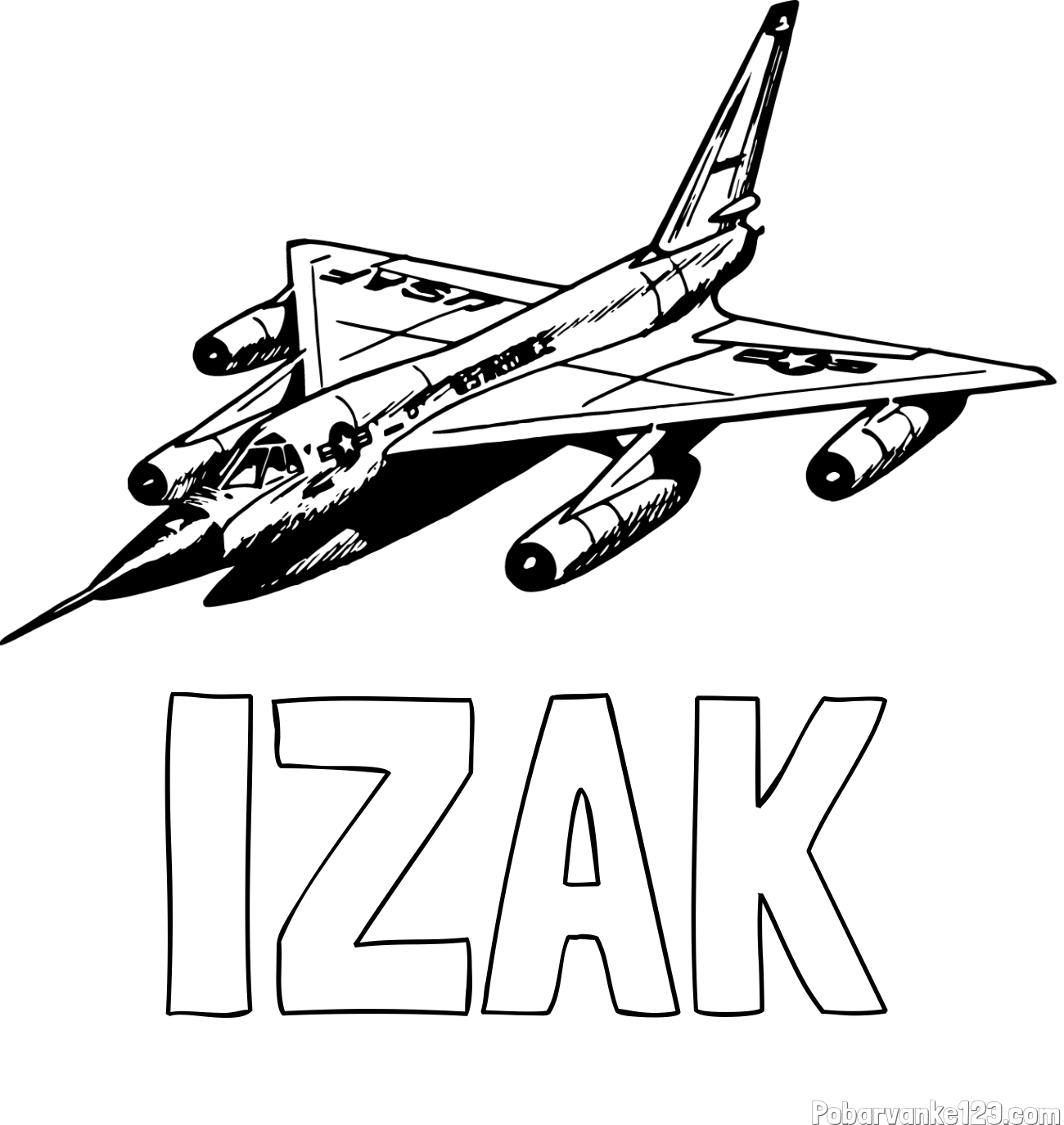 Pobarvanka imena IZAK in pobarvanka vojaškega lovca